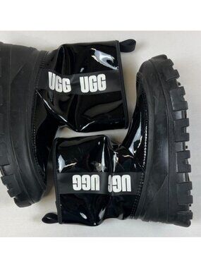UGG Women 8 Black Patent Leather Drizlita Clear Rain Boots Flat 1144059